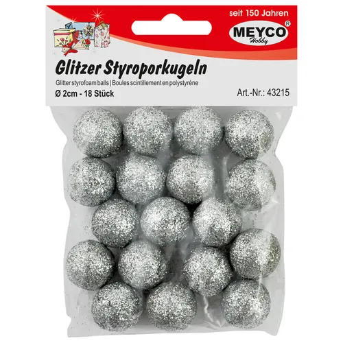 Styropor Kugeln Glitzer Silber 20mm - 18 Stück