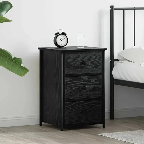 furnicato Nachttisch 40x36x60 cm Schwarz Massivholz mit 3 Schubladen
