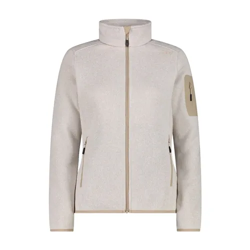 CMP Damen Strick Fleece Jacke XXL - Beige, - Wanderjacke mit Jacquard-Optik, bietet optimalen Feuchtigkeitstransport und hohen Tragekomfort für Outdoor-Abenteuer.