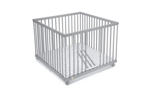 FabiMax Laufgitter 100x100cm, grau lackiert, mit Parkettrollen, 3 Schlupfsprossen, stufenlos Höhenverstellbar