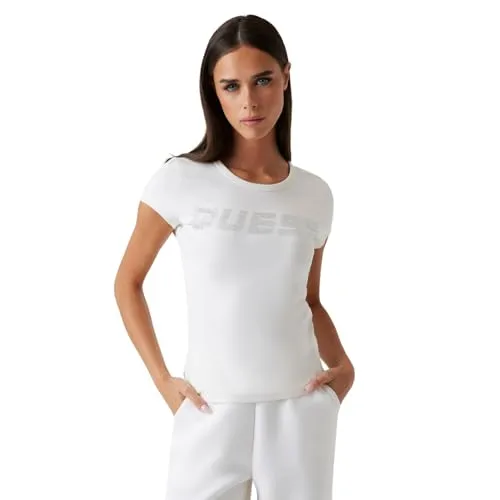 GUESS Kiara V4BI16KCIV1 Kurzarm-T-Shirt, beige, Medium von GUESS