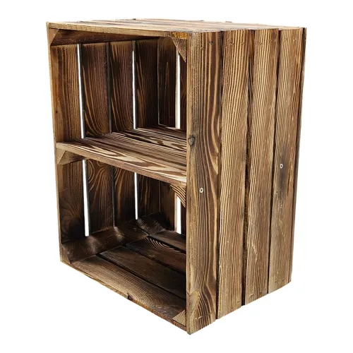 Obstkiste Wandregal Holzkiste Geflammt Weinregal Vintage 50 x 40 x 30cm -TOP