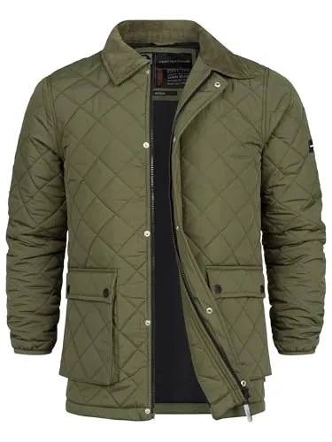 Produktbild Indicode Herren INDrills Steppjacke mit Cordkragen und Rautensteppung | Daunenjacke für Männer Army, XL