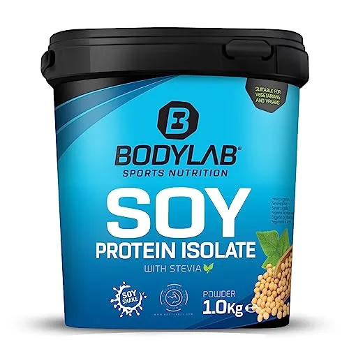 Bodylab24 Soja Protein Isolat Vanille 1000g - Soja Proteine - Rein pflanzliches Eiweiß-Isolat mit bis zu 90% Proteinanteil, ideal zur Unterstützung von Muskelaufbau und -erhalt, fett- und kalorienreduziert.