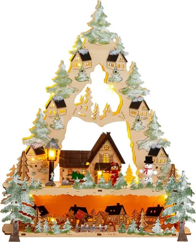 SIKORA Schwibbogen LB67 - Winterdorf in Baumform mit LED - Schwibbogen in Baumform mit energieeffizienter LED-Beleuchtung, ideal für eine festliche Stimmung. Mit nur 6 Watt Leistung und vielseitigem Batteriebetrieb, perfekt für jeden Weihnachtsliebhaber.