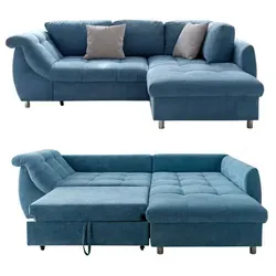 Modernes Ecksofa mit Schlaffunktion und Bettkasten - Komfort in Blau - Sofas & Couches: Bequemes Ecksofa mit Schlaffunktion und Bettkasten für zusätzlichen Stauraum, ideal für entspannte Abende und Gästeübernachtungen.