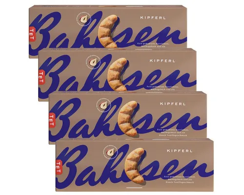 LEIBNIZ Kekse, Bahlsen Kipferl mit Vanillearoma Kekse mit Puderzucker 125g 4er Pack