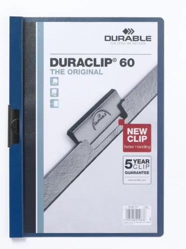 Durable Klemm-Mappe Duraclip 60 - dunkelblau, 100% recycelbar und ideal für bis zu 60 Blatt A4, 5 Stück im Beutel