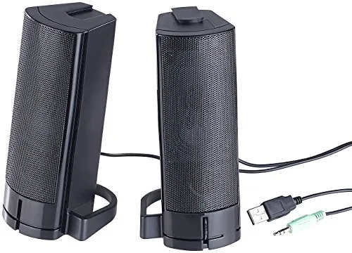 auvisio PC Boxen: 2in1-PC-Stereo-Lautsprecher und Soundbar, 10 Watt, USB-Stromversorgung (PC Speaker, Laptop Boxen, Soundsystem)
