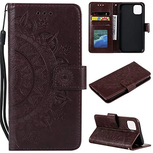 CoverKingz Schutzhülle kompatibel mit iPhone 13 Pro - Handycover mit Kartenfach Schutztasche Wallet - Flip Case klappbar Motiv Mandala Braun