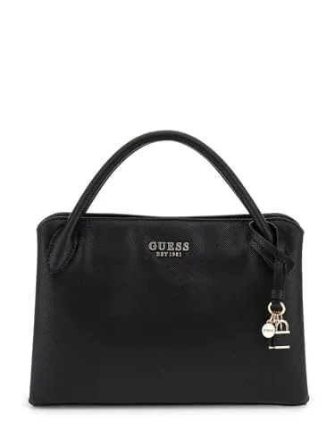 GUESS Fedana Elite Satchel Black - Elegante Umhängetasche - Umhängetasche mit 1 Reißverschlusstasche und 2 Einschubfächern, glänzenden goldfarbenen Beschlägen und kompakten Maßen für stilvolle Auftritte.