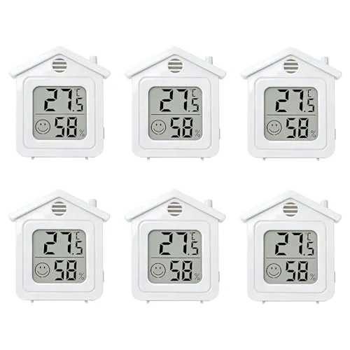 6er Set LCD-Mini-Thermometer/Hygrometer, Digitales Raumklimamessgerät mit Magnet und Smiley-Anzeige. Ideal für Innenräume wie Wohnzimmer, Schlafzimmer, Kinderzimmer, Büro und Lagerräume