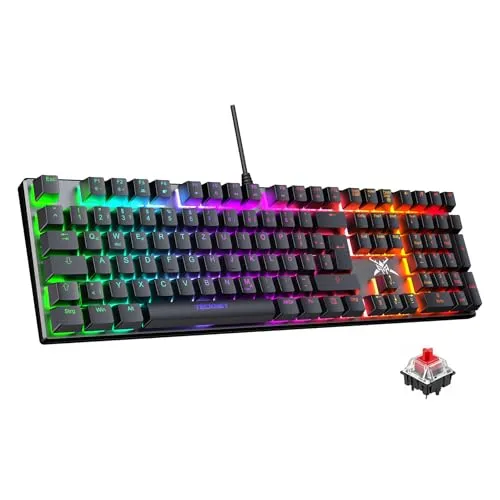 TECKNET Mechanische Gaming-Tastatur, QWERTZ, Red Switch, Anti-Ghosting