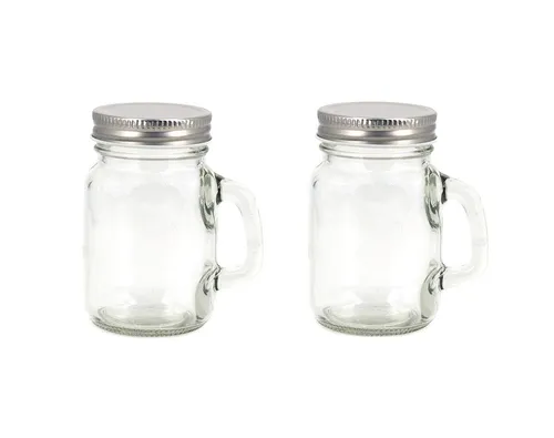 Creativery Becher, Gewürzgläser 8cm mit Henkel und Deckel 120ml klar transparent 2er Set