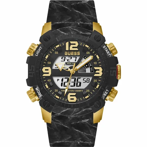 Guess Slate GW0421G2 Herrenuhr - Armbanduhren mit modernem Edelstahl-Gehäuse und grauem Kautschukband, ausgestattet mit Chronograph, Tag-des-Monats-Funktion und 10 ATM wasserdicht. Ideal für aktive Männer.
