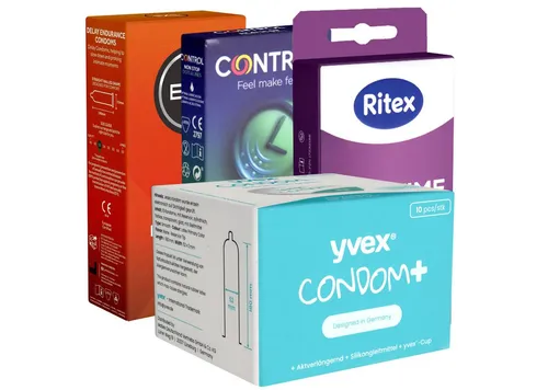 Kondomotheke Kondome Long Love Mix 4 Packungen aktverlängernde Kondome, insgesamt, 36 St., Kondome für längeres Durchhaltevermögen, Länger Liebe machen - Orgasmus verzögern - Mehr Standfestigkeit