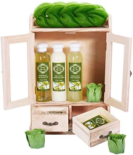 BRUBAKER Cosmetics Bade- und Pflegeset Olive im Holzschrank