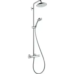 hansgrohe Croma 220 Showerpipe 27185000 - Duschsystem mit schwenkbarem Brausearm 400 mm, inkl. Thermostat und QuickClean für mühelose Reinigung
