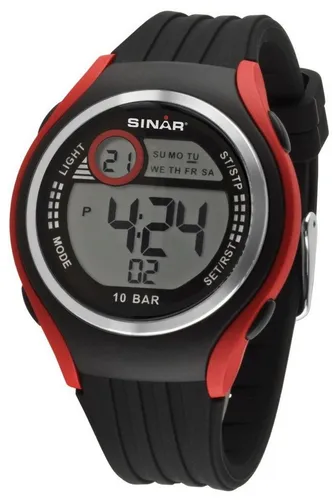 SINAR Jungen Armbanduhr XF-66-4 - Sportliche Digitaluhr mit Silikonband, 10 bar wasserdicht und ideal für Schwimmen und Outdoor-Aktivitäten. Übersichtliches Display mit Alarm, Stoppuhr und LED-Hintergrundbeleuchtung.