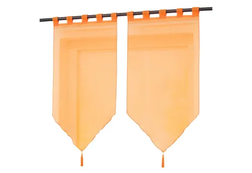 Scheibengardinen Panneaux Gardinen 2er Set mit Quasten - Modern & Verspielt in Orange - Hochwertige 100% Polyester Voile Gardinen im 2er Set, ideal für eine romantische Fensterdekoration. Einfach aufzuhängen dank Schlaufen/Tunnelzug. Pflegeleicht bis 30°C in der Maschine waschbar.