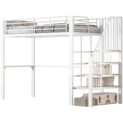 Hochbett,Stabile Metallkonstruktion mit geräumigem Stauraum unter dem Bett und Treppe Ideal für Kinder,Stauraumbett für maximale Platzeffizienz