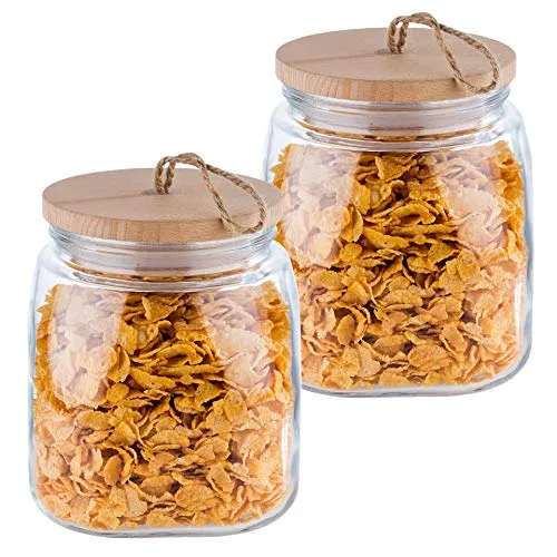 APS 2er Set Vorratsgläser -WOODY- 82256, 2 Liter - Frischhaltedosen für optimale Lebensmittelaufbewahrung, elegant aus Holz und Glas, ideal für eine stilvolle Küche.
