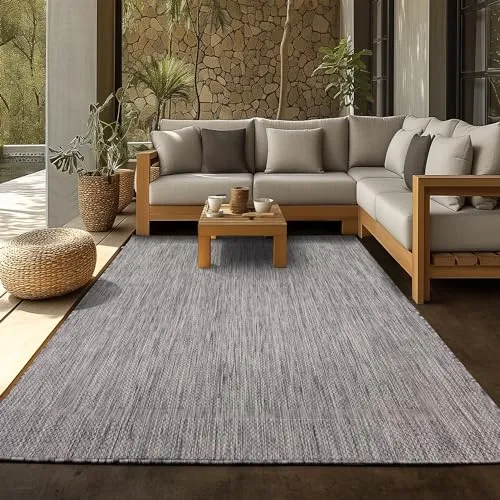 SIMPEX Outdoor Teppich, Unicolor - Einfarbig, Teppich Grau, 60 x 100 cm, Teppich modernen Stil, Küche, Balkon, Terrasse, Garten, Picknick