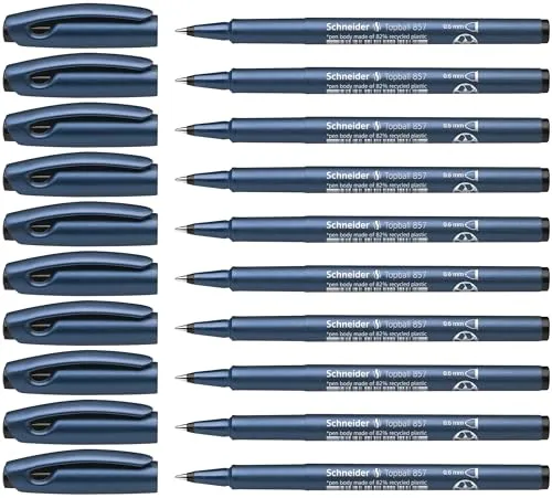 Schneider Topball 857 Tintenroller (stabiler Metallspitze, 0,6 mm) 10er Packung schwarz