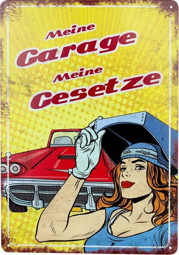 Blechschild Garage Retro 20x30cm, Metallschild Werkstatt Sprüche Vintage Alt
