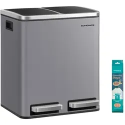 SONGMICS Mülleimer 30L - Ergonomisch und Platzsparend - Praktischer Mülleimer für Mülltrennung in kleinen Haushalten. Mit 2 x 15L Fächern für einfache Sortierung von Abfällen, ideal für kompakte Räume.