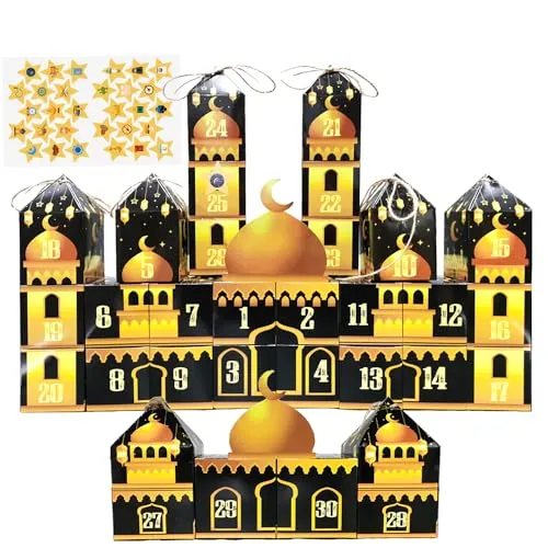 Ramadan Adventskalender, DIY Eid Kalender Countdown, 30 leere Boxen für 30 Tage Ramadan Dekorationen, Ramadan Geschenkbox für Eid Ramadan Mubarak Party Supplies