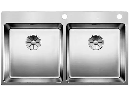 Blanco Andano 400/400-IF/A Edelstahlspüle - Sanitäranlagen & Zubehör, Doppelbecken-Spüle mit innovativer Ablauffernbedienung und eleganter Seidenglanz-Oberfläche für zeitgemäße Küchen.