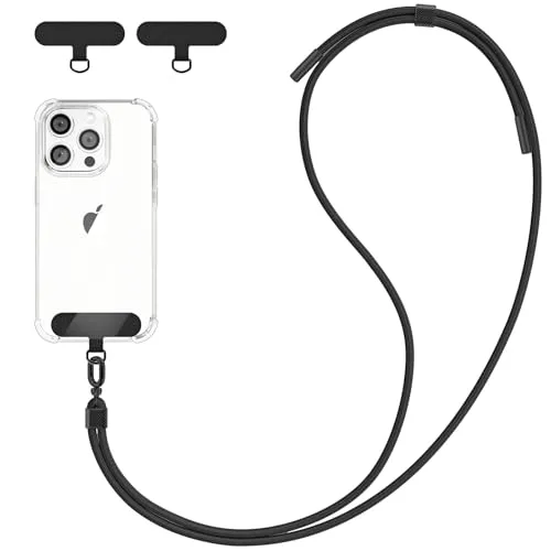 DiDaDi Handykette Universal zum Umhängen,Handyband Geeignet für alle Smartphones,Handyschnur Schlüsselband mit 2 Pad Kompatibel mit Alle Smartphone Lanyard (Schwarz)
