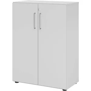 Hammerbacher Aktenschrank Serie 9, abschließbar, 80 x 110 x 42cm, grau - Büroschrank aus robustem Holz mit abschließbaren Flügeltüren und 2 höhenverstellbaren Fachböden, ideal für eine sichere und ordentliche Ablage Ihrer Unterlagen.