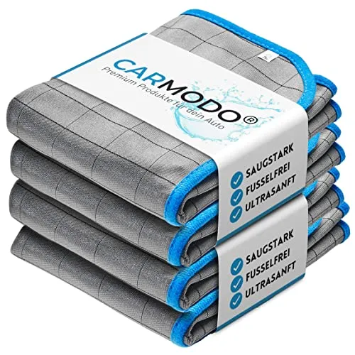 CARMODO 4X Premium Carbontücher – Microfaser Glastücher für Streifenfreie, Kristallklare Scheiben – Reinigungstuch mit 400 GSM – Carbon Microfaser Tücher für Autos, Microfasertuch Glas – 40x40 cm