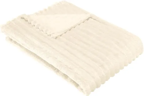 Erwin Müller Wohndecke Aosta Fleece in Cordoptik - Bettdecken in wollweiß, Größe 180x220 cm, aus 100% Polyester für höchsten Komfort und pflegeleicht bei 40 °C Schonwäsche.
