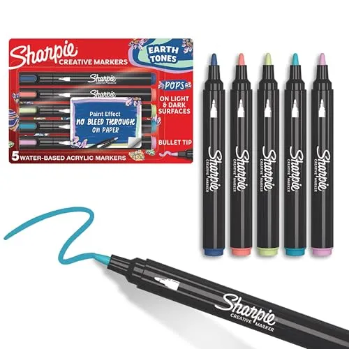 Sharpie Kreative Marker Acrylfarben Stifte | Erdtöne | Wasserbasierte Farbstifte | Kein DurchblutenSchreibt auf den Meisten Oberflächen | Kugelspitze | Schul- & Lernmaterial | 5 Stück