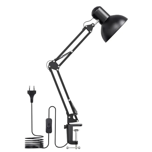 Lepro Schreibtischlampe Retro, Klemmbare Tischlampe E27, LED Büro Leselampe Nachttischlampe Verstellbare, Gelenk-Arm, schwenkbar, Tageslichtlampe Schreibtisch leuchte, HxBxT: 38 x 15 x 27cm, Schwarz