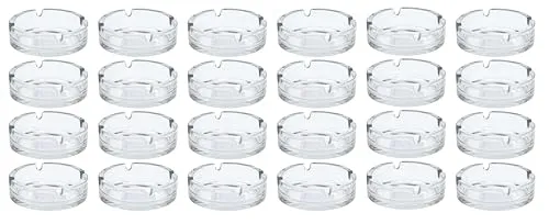 mucHome Aschenbecher aus Glas - Ascher Glasaschenbecher für Zigaretten - für Haushalt und Gastro - Rund Ø 10,5 cm, aus robustem Glas - spülmaschinenfest & stapelbar- Tischaschenbecher (24 Stück)