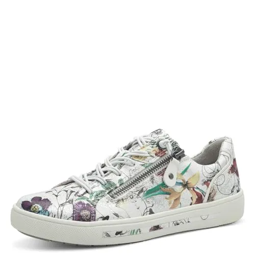 Jana Damen Sneaker flach mit Reißverschluss Vegan - Mehrfarbig (White/Flower), 37 EU - Damen-Sneaker mit WIDE FIT für mehr Bewegungsfreiheit, optimaler Passform für breite Füße und 100% veganen Materialien – ideal für Alltag und besondere Anlässe.
