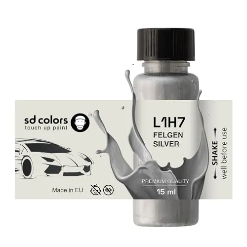 SD COLORS FELGEN Silver L1H7 Lackstift für Leichtmetallräder, Reparatur-Set, 15 ML, Pinsel für Kratzer und Absplitterungen (Farbe)