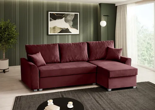 Beautysofa Eckschlafsofa Rot, L-Form 235x150 cm - Sofa mit Schlaffunktion und praktischem Bettkasten, ideal für Übernachtungsgäste, pflegeleicht und langlebig, perfekt für Ihr Wohnzimmer.