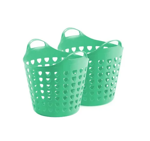 Kreher Aufbewahrungskorb Set: 2 x Flexi Korb 35 Liter mit Loch in verschiedenen Farben