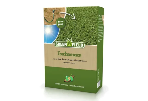 Greenfield Trockenrasen Rasen Samen Mantelsaat® Vital 2 kg - Gräsersamen & -pflanzen, ideal für extreme Wetterbedingungen und optimal für eine Fläche von ca. 60 m² geeignet.