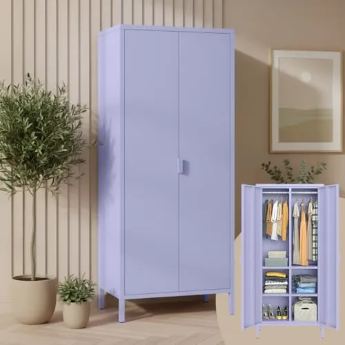 skølm Ituri Metallschrank Lila – Moderner Kleiderschrank mit 6 Fächern - Kompakter Metallschrank im Industrial Style mit 6 Fächern und 2 höhenverstellbaren Kleiderstangen. Ideal für Flur, Schlafzimmer oder Büro – robust und pflegeleicht für den täglichen Gebrauch.