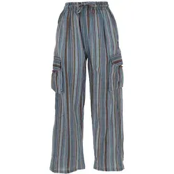 Guru-Shop Relaxhose Gestreifte Yogahose - Unisex Baumwoll-Goa-Hose im Retro-Stil - Bequeme, gestreifte Yogahose aus 100 % Baumwolle, ideal für entspannte Stunden und Yoga. Der Ethno-Look verleiht deinem Outfit einen besonderen Touch. Größe XL, Farbe petrol/grau.