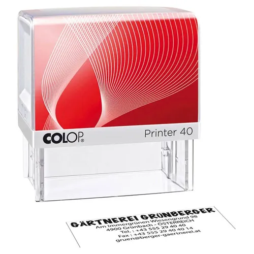 COLOP Textstempel Printer 40, individualisierbar - Stempel für individuelle Texte, selbstfärbend in schwarz, ideal für Büro und Organisation, inkl. 2 austauschbaren Papier-Einlegern in rot und gelb.