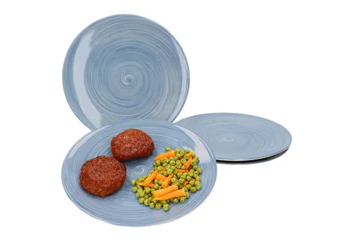Ritzenhoff & Breker Julia Uni blau 4er Set Speiseteller - 4er Set Speiseteller aus Porzellan mit maritimem blauem Strudel-Dekor, ideal für warme und kalte Mahlzeiten, mikrowellen- und spülmaschinengeeignet, Ø 26,5 cm.