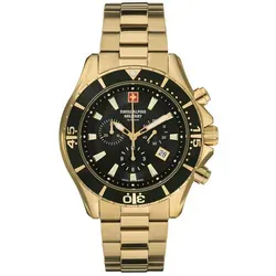 Swiss Alpine Military 7040.9117 Chronograph Herrenuhr - Goldfarben/Schwarz, 10ATM - Chronographen mit Schweizer Quarzwerk, 10 ATM wasserdicht und edlem Edelstahlgehäuse. Ideal für sportliche Herren, die Stil und Funktionalität schätzen.