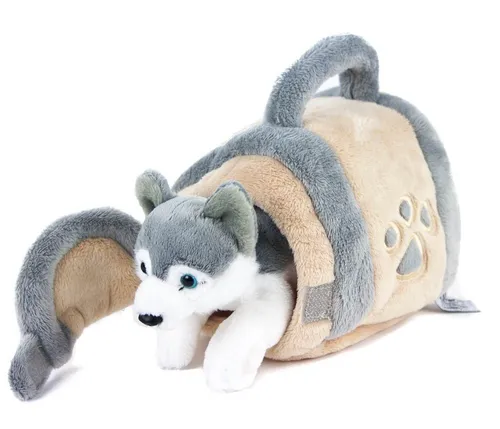 Teddys Rothenburg Kuscheltier Hund Husky in Hütte 15 cm - Kuscheltiere, niedlicher Plüschhusky in einer gemütlichen Hütte, perfekt für Kinder ab Geburt und maschinenwaschbar bis 30 Grad Celsius.